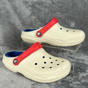CROCS Classic Lined Clogs Unisex‎ M4 W6 Cream Casual Shoes Blue Fuzzy Comfort